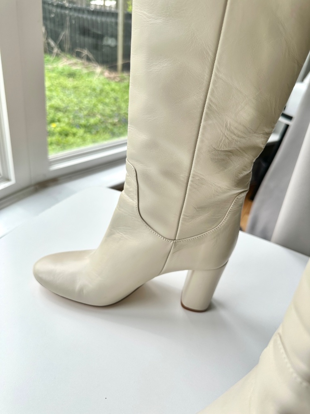 NWT Zara Off-white Cream Bone Knee-high Leather Boots Size 37 US 7 - Picture 3 of 9